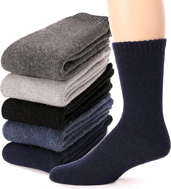 Sandsuced Mens Merino Wool Socks Walking Thermal Winter Warm Thick Cosy Hiking Boot Heavy Soft Gift Socks 5 Pairs
