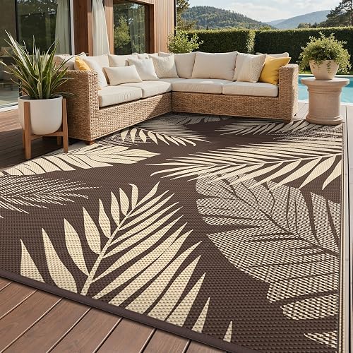 GENIMO Outdoor Rug, Waterproof Plastic Rugs for Patio, 9'x12' Coffee Beige