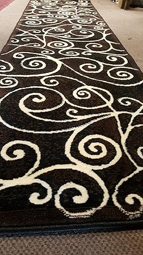 Miniatura 4 de Alfombra moderna abstracta contemporánea de pasillo largo, diseño negro, marrón, marfil, GL23 Gallery (2 pies x 7 pies 1 pulgada)