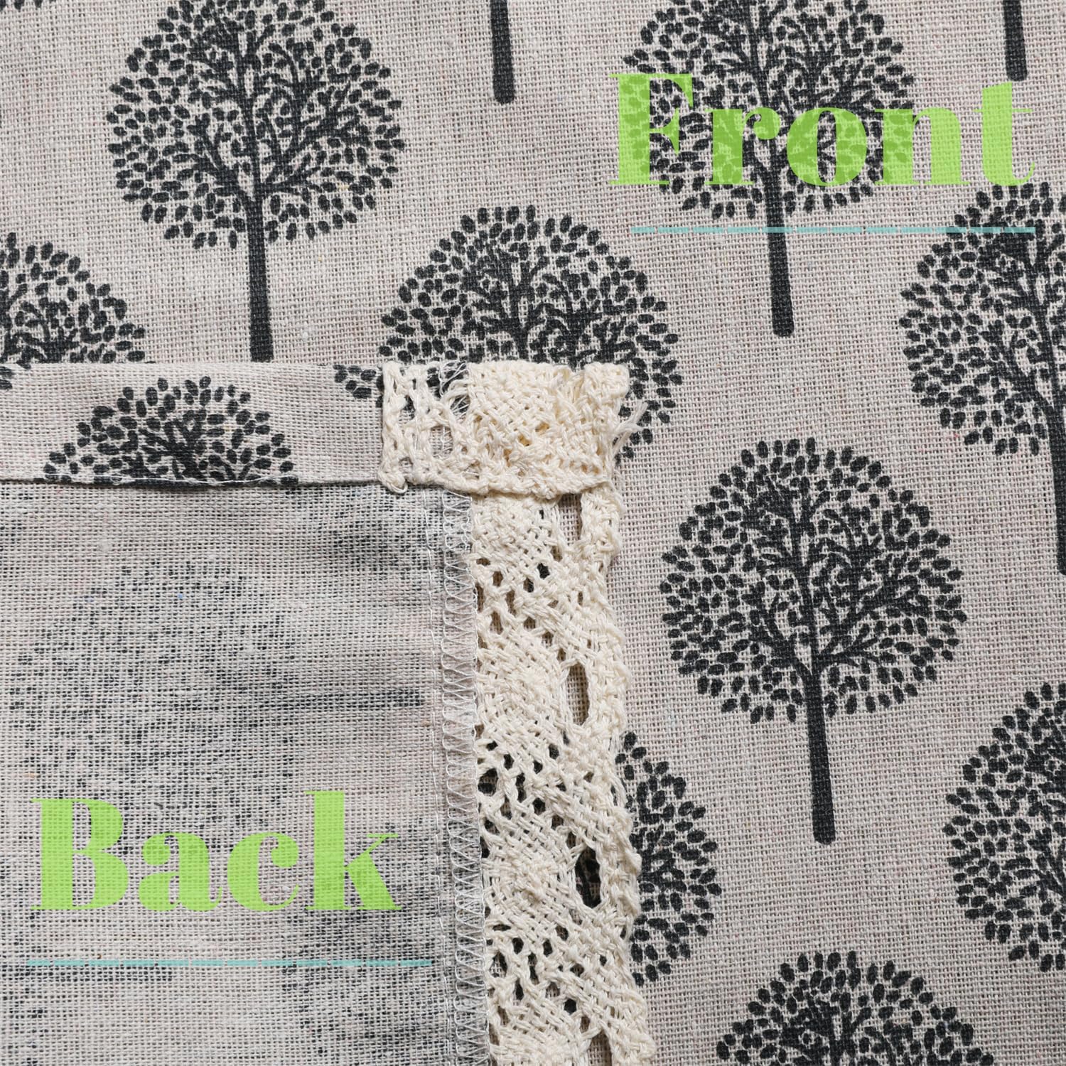 Fortune Tree Tier Curtain 1 Panel Vintage Style Cotton Linen Half Curtain for Kitchen Cafe Elegant Floral Lace Hem 56" W x 39.3" L Beige