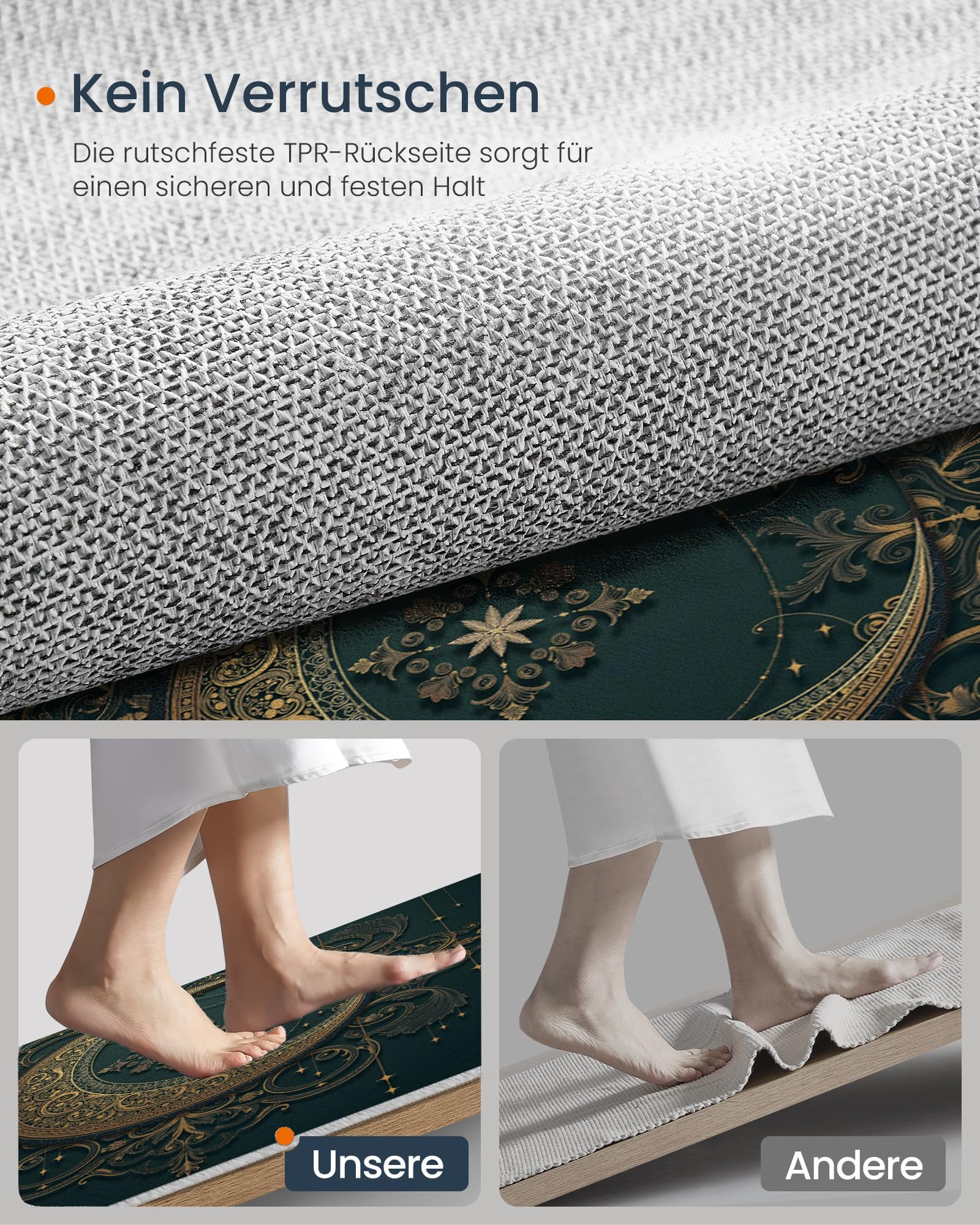 Tapis de Salon Rond, Motif Art Décoratif En Filigrane De Croissant De Lune Tapis Antidérapant Doux Moelleux pour Décoration Salle à Manger Canapé ou Chambre d'enfant (Vert foncé, Diamètre 200cm )