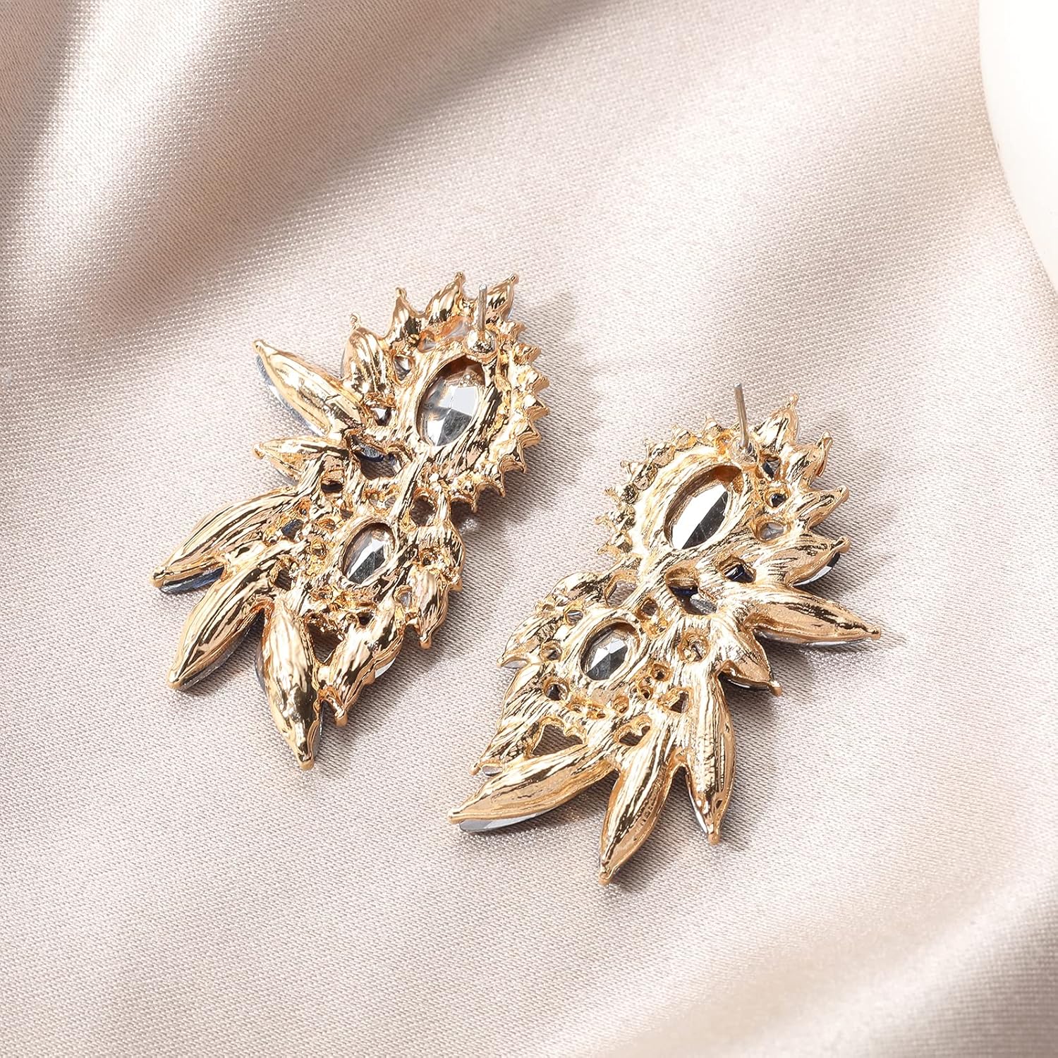 Vintage Rhinestone Statement Earrings Fancy Crystal Cluster Drop Dangle Earrings for Women - Image 6