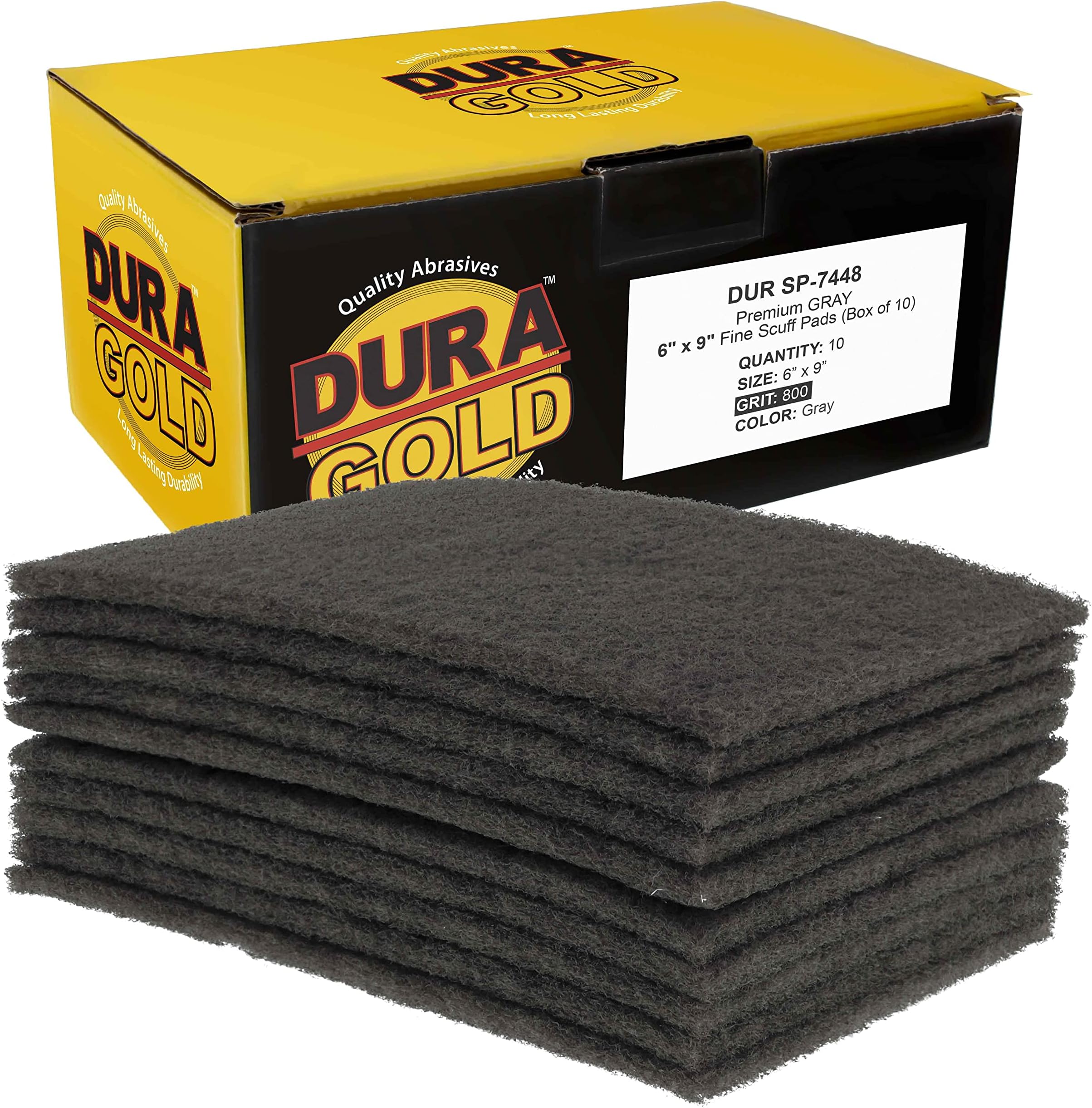 Dura-Gold Premium 6" x 9" Gray Ultra Fine General Purpose Scuff Pads, Box of 10 - Final Scuffing, Scouring, Sanding, Cleaning, Paint Color Blend Prep, Surface Adhesion Preparation, Automotive Autobody