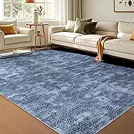 WITSHOCK 5x7 Area Rugs for Living Room: Machine Washable Non Slip Modern Abstract Carpet - Low Pile Print Rug for Bedroom Dining Room - Stain Resistant for Household - Pet Owners (Blue White)