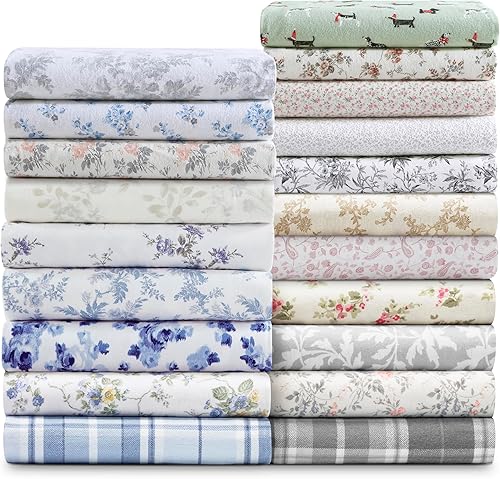 Vista 42 de Laura Ashley - Juego de sábanas de tamaño individual, juego de ropa de cama de franela de algodón, cepillado para mayor suavidad y comodidad