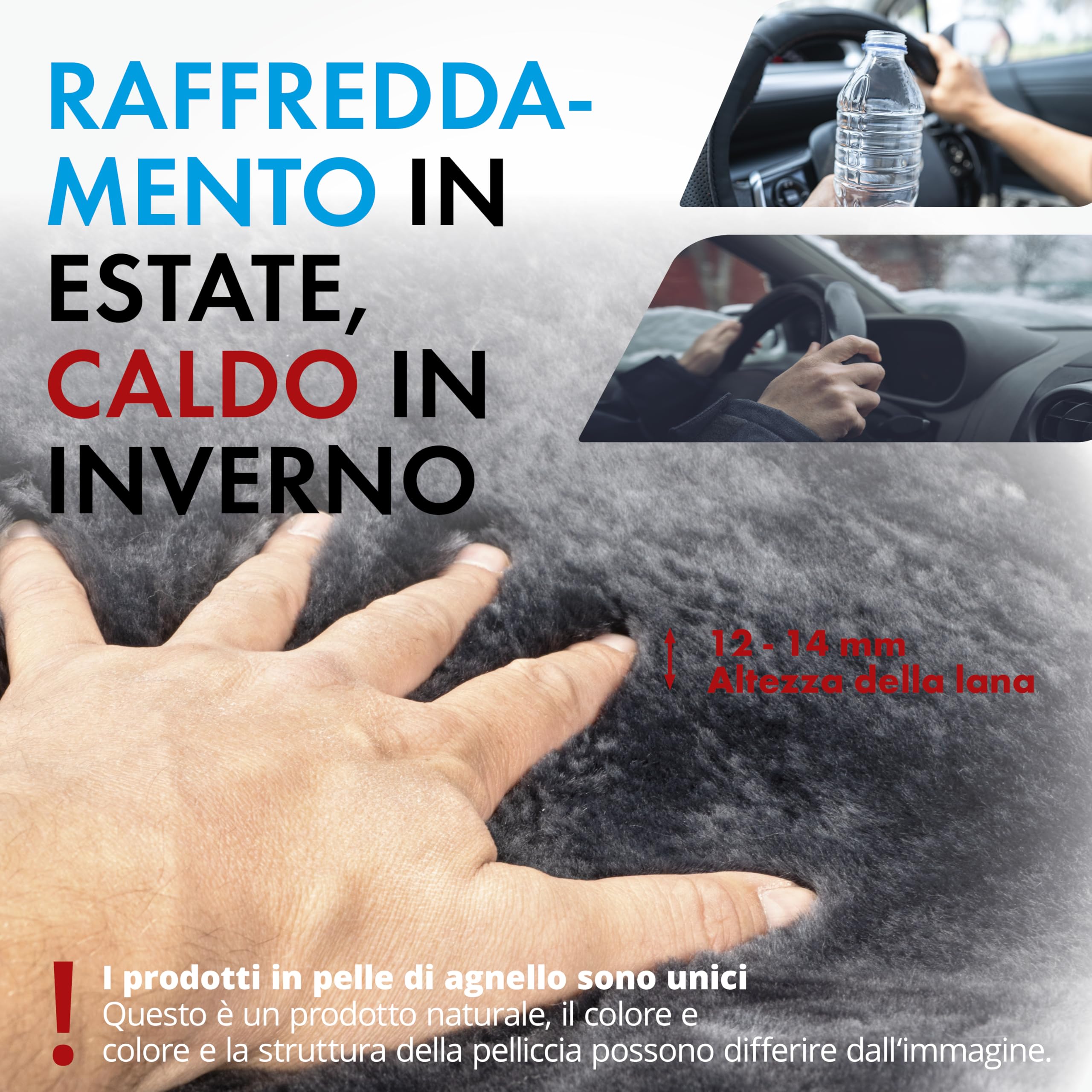 WALSER coprivolante in pelle d'agnello, coprivolante in pelle d'agnello 100%, rivestimento volante per auto, scalda volante grigio