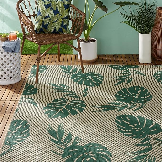 Tommy Bahama Palm Coastal Indoor/Outdoor Area Rug, Beige/Green, 7'10"x10'2"