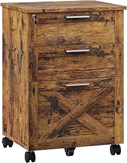 Litake Rollcontainer Abschließbare mit 3 Schubladen,Mobiler Aktenschrank Büroschrank mit Rollen,Unter Schreibtisch Schrank für Büro und Home Office,48x40x68cm,Vintage Braun