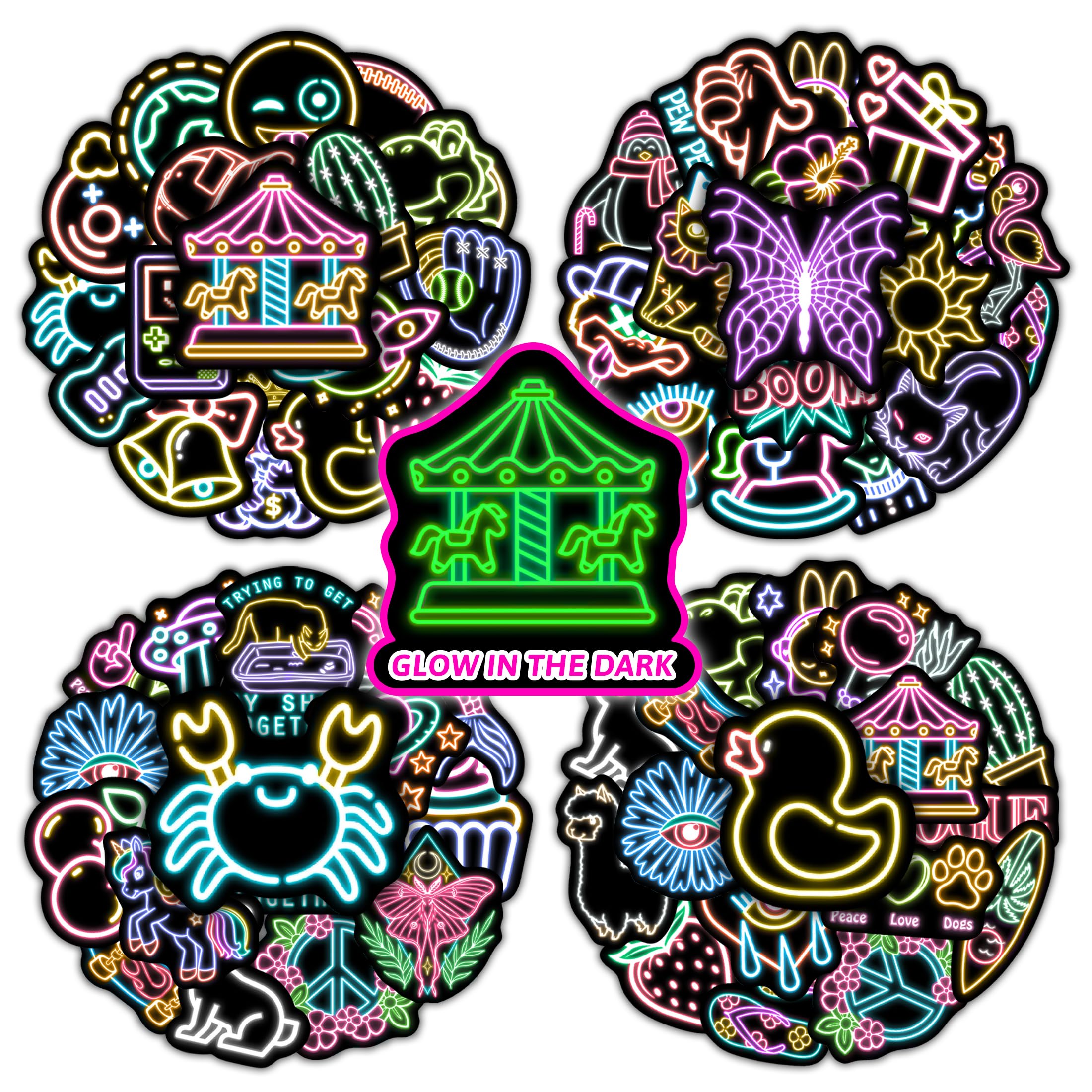 51 Pcs Glow in The Dark Cool Neon Water Bottles Stickers for Kids, Cute Funny Waterproof Vinyl Laptop Decals, Kids Teens Adults Skateboard Journal