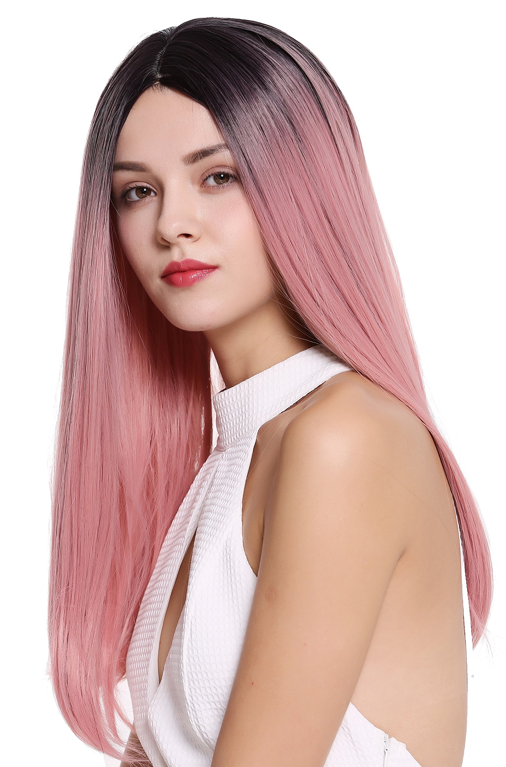 WIG ME UP, ZM-1791-T2312R1B Lady Quality Wig Long Straight Middle-Parting Ombre Black Pink, Black pink (T2312R1B) - Image 3