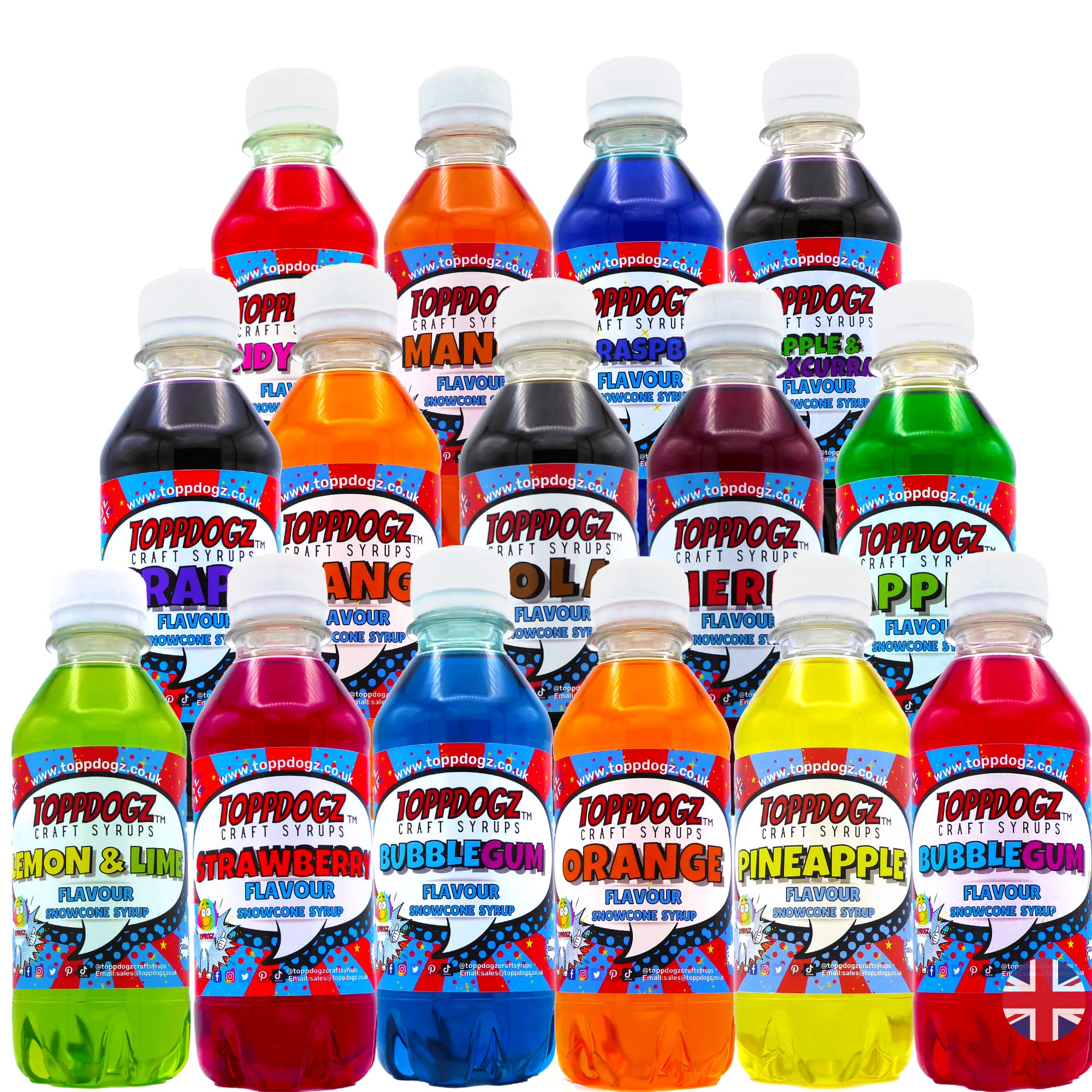 ToppDogz Slush Puppy, Ninja Slushi syrup compatable|Glycerol Free| Snow Cone – 15 x 250ml Party Pack | Slushie,Slushy Puppie|No Artificial Sweeteners