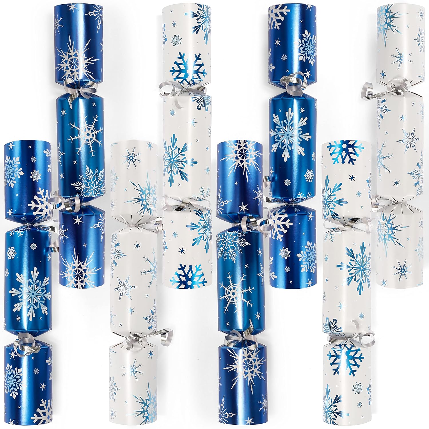 JOYIN 8 Pack Christmas Party Favor Non-Snap Blue & White Snowflake Design Party Table Favors with Holiday Party Favor Supplies for Kids and Adults, Christmas Parties, Dinners and Holidays
