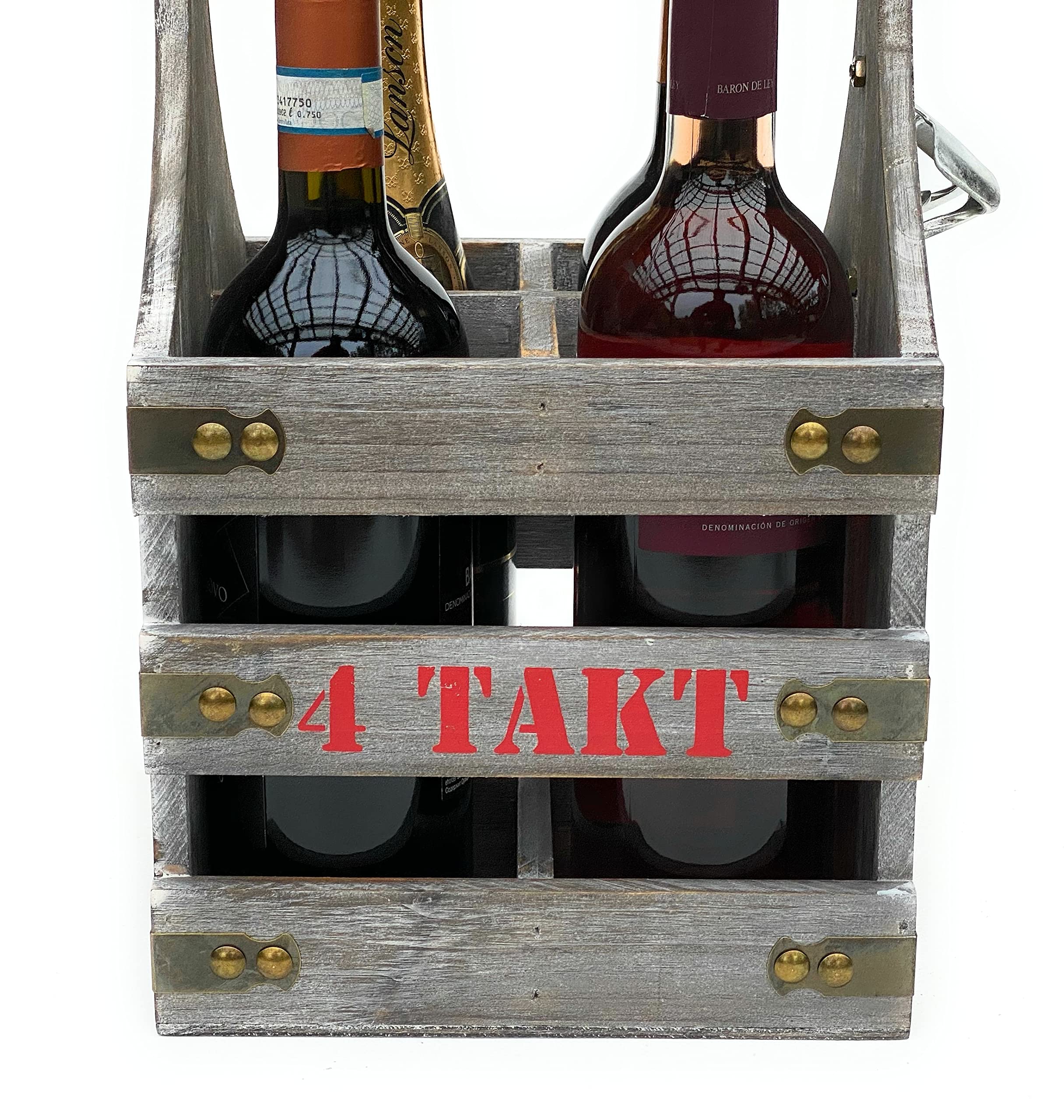 DanDiBo Weinträger 4 Flaschen Flaschenträger Holz 4 Takt 96034 Weinregal Flaschenkiste Flaschenkorb Weinflaschenträger