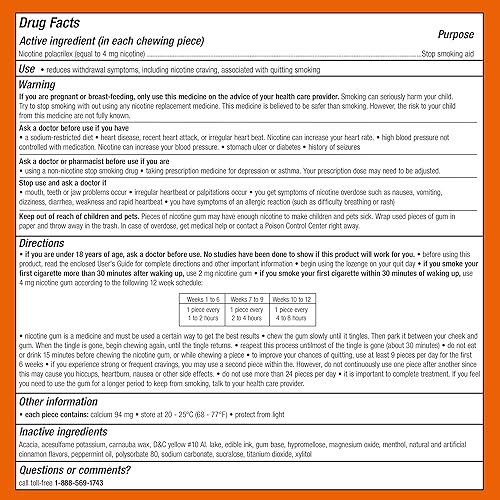 Miniatura 9 de Nicorette 4 mg de goma de mascar de nicotina para ayudar a dejar de fumar - Ayuda para dejar de fumar con sabor a oleada de canela, 20 unidades