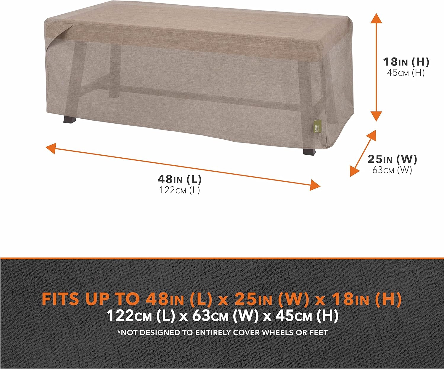 Modern Leisure Garrison Patio Ottoman/Coffee Table/Fire Pit Cover - Water-Resistant Fabric - Heavy-Duty Protection for Outdoor Patio Furniture - 48" L x 25" W x 18" H - Sandstone