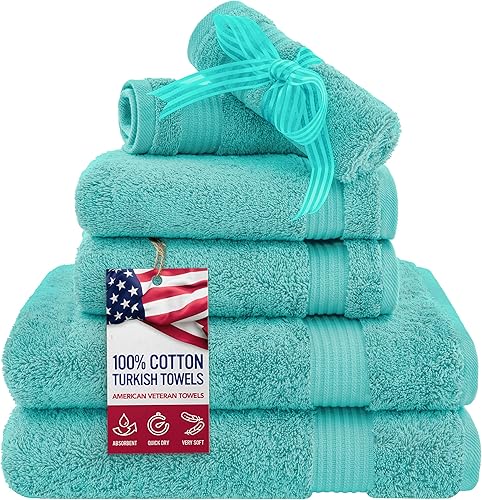 Vista 322 de American Veteran Towel, Juego de 4 toallas de mano para baño, juego de toallas de mano turcas 100% algodón, toallas de mano suaves, toallas de mano