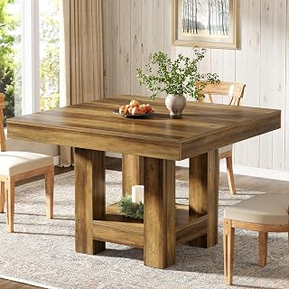 Tribesigns Square Dining Table for 2-4, 39-inch Small Kitchen Dinner Table with Storage Shelf, Wood Space-Saving Dining Room Furniture for Small Space, Apartment, Rustic Brown