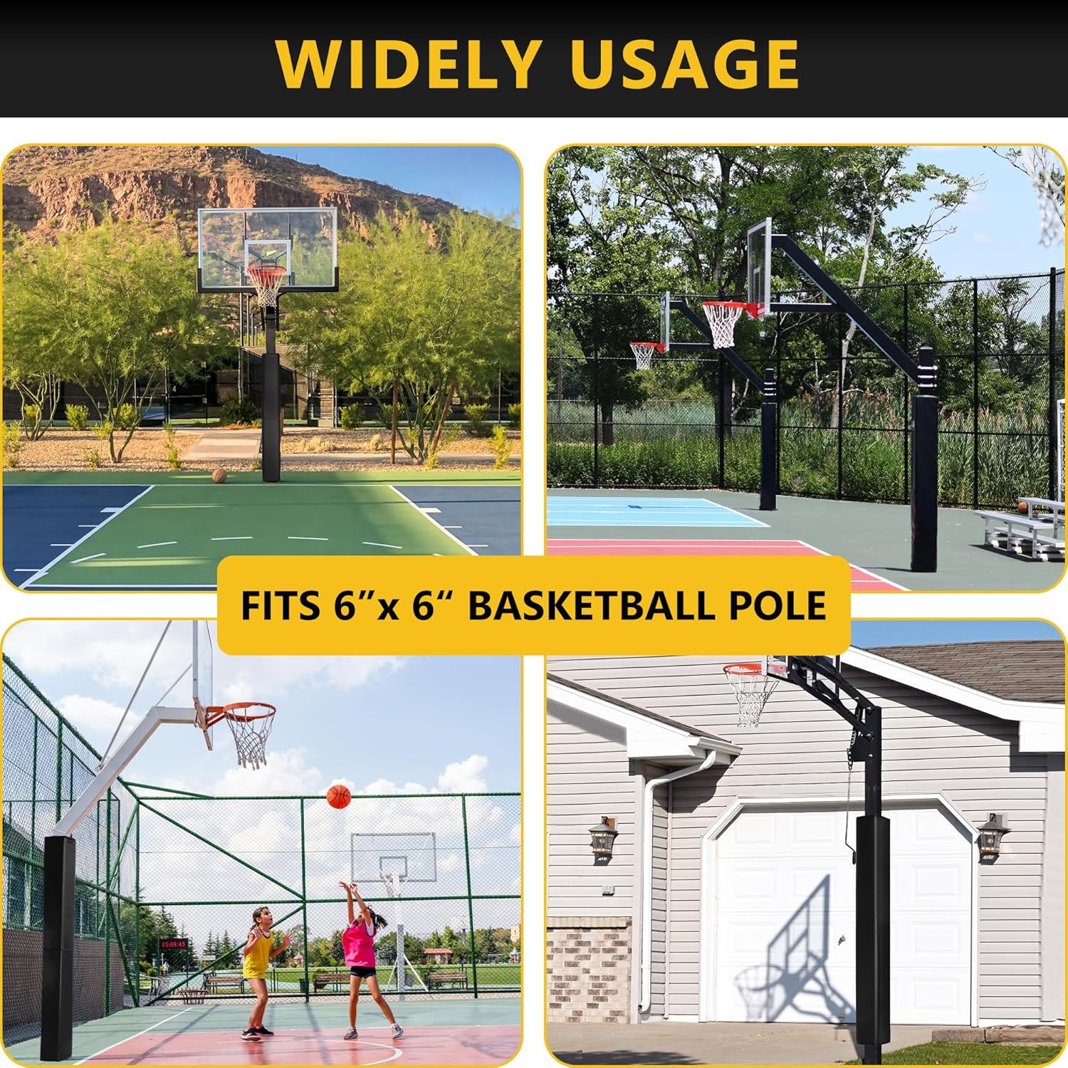 Basketball Pole Pad Square, 6 FT Tall Weatherproof Protective Padding, 2" Thick Heavy Duty Safety Pole Pads for Player Protection, Fits 4"x4", 5"x5", 6"x6" Square Basketball Hoop Pole Systems