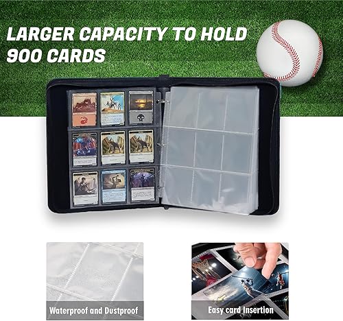 Miniatura 5 de Carpeta para tarjetas de béisbol, carpeta de tarjetas de 900 bolsillos, tarjetero de béisbol con 50 fundas protectoras de tarjetas, carpeta para