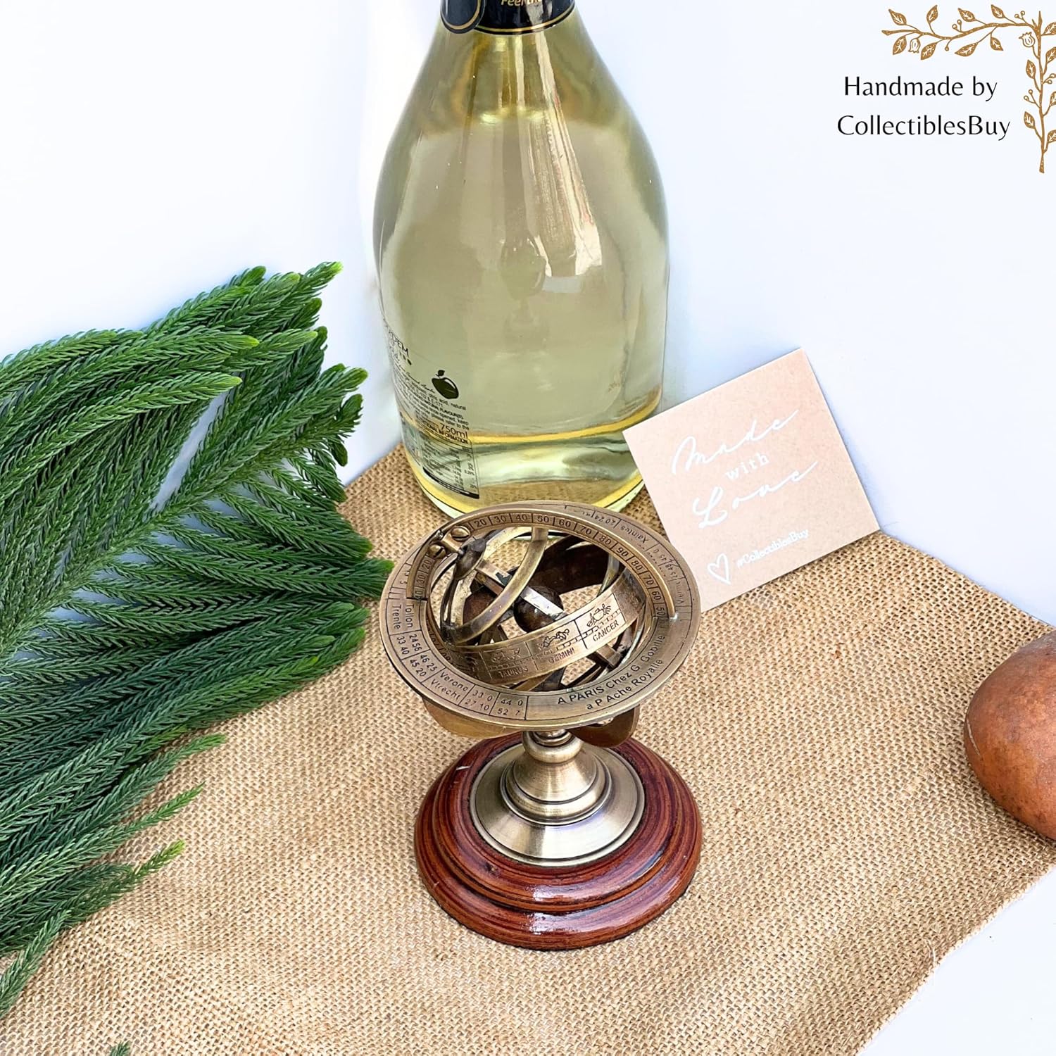 collectiblesBuy Handmade Brass Armillary Sphere Globe Clock Spherical Astrolabe Vintage Compass Handmade Nautical Decor for Office Desk & Home Decoration