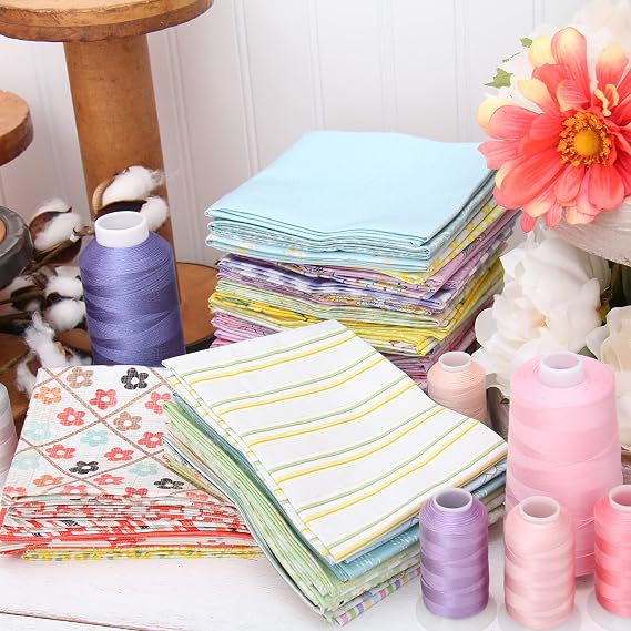 Threadart Aqua Blue Floral Cotton Quilting Fabric - By the Yard | Premium 100% cotton quilting fabric, 44in wide - for quilting, patchwork, apparel, home decor & DIY sewing projects
