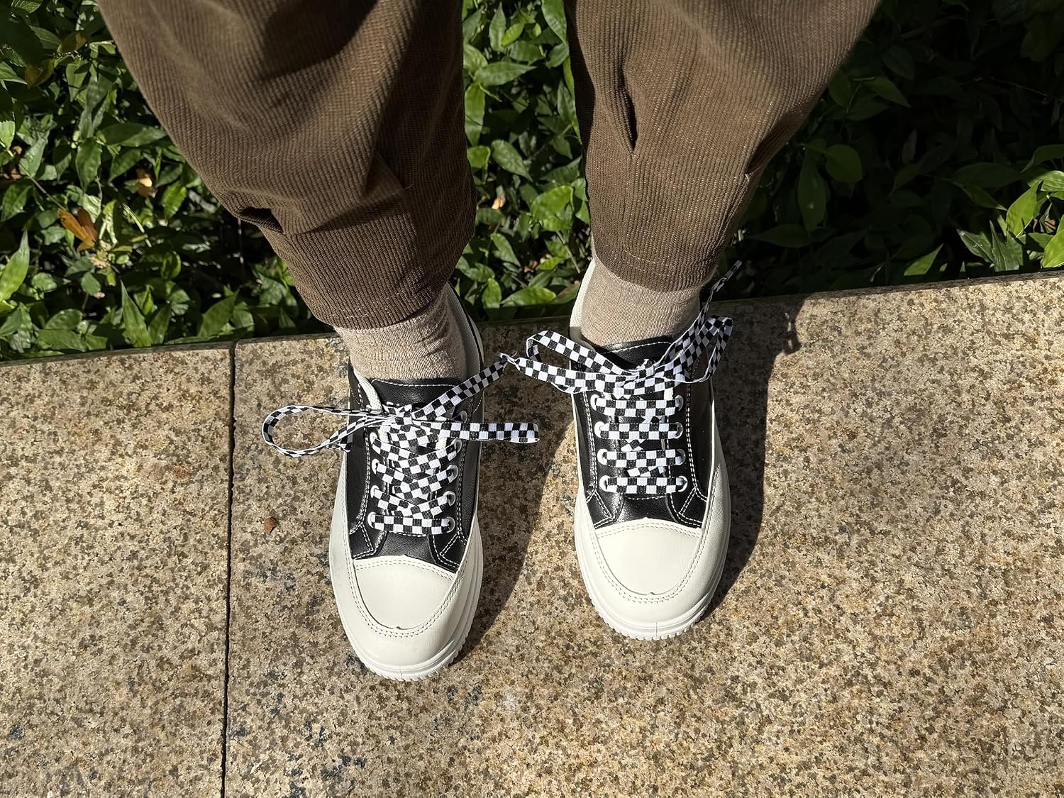 Goodlace Two-color Checkered Flat Shoelaces Plaid Shoe Lace for Casual Shoes 47In / 55In