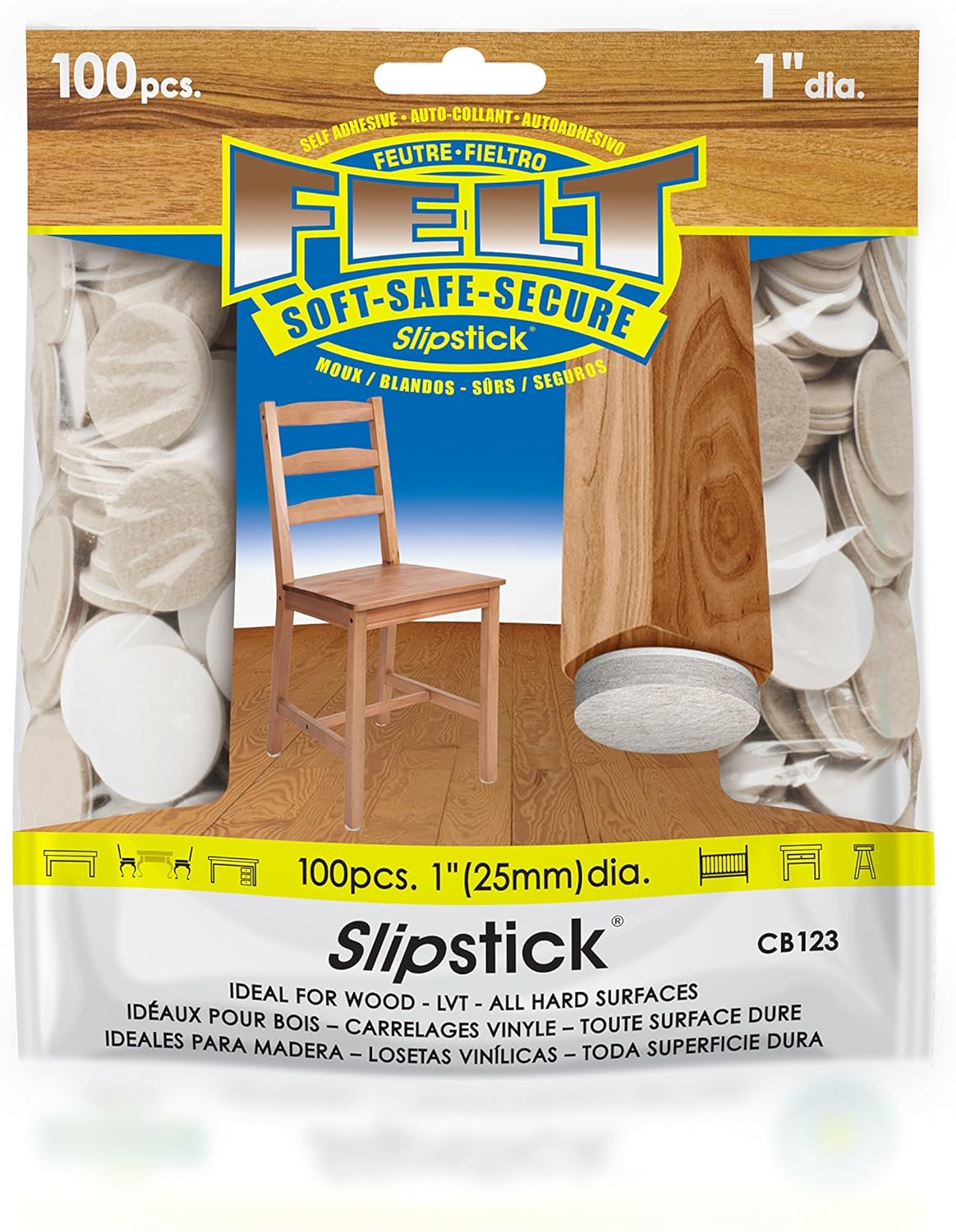Premium Felt Furniture Pads with Super Bonding Self-Stick Adhesive - Protects All Hard Floor Surfaces (100 Piece Bag) Oatmeal 1 Inch Round Felt Pads