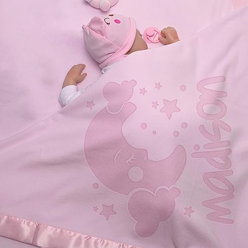 Be Burgundy Mantas de bebé personalizadas con nombre, manta grande para recibir bebé, 36 x 36 pulgadas, ribete satinado, forro polar, rosa, regalos