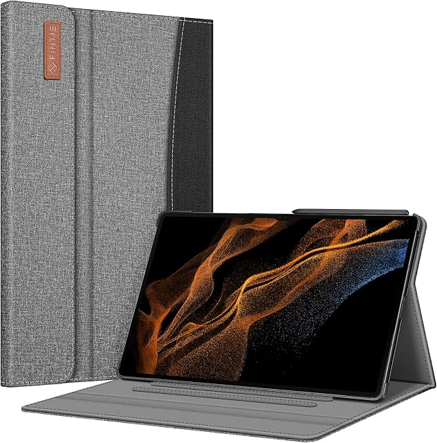FINTIE Case for Samsung Galaxy Tab S8 Ultra 14.6 inch 2022 (Model SM-X900 / X906), Multiple Angle Portfolio Stand Cover with Pocket, Auto Sleep / Wake, Gray