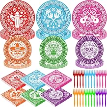96 Pcs Cinco De Mayo Decorations, Disposable Fiesta Plates and Napkins Sets, Colorful Mexican Decor Fiesta Paper Tableware Papel Picado for Taco Carnival Birthday Shower Party Supplies, Serves 24