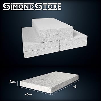 SIMOND STORE Insulating Fire Bricks - 2500F Rated 0.75 x 4.5 x 9, Soft Fire Bricks for Forge Furnace Kiln Pizza Oven Wood Stove Fireplace Fire Pit Jewelry Soldering Heat Insulation Block, 6-Pack