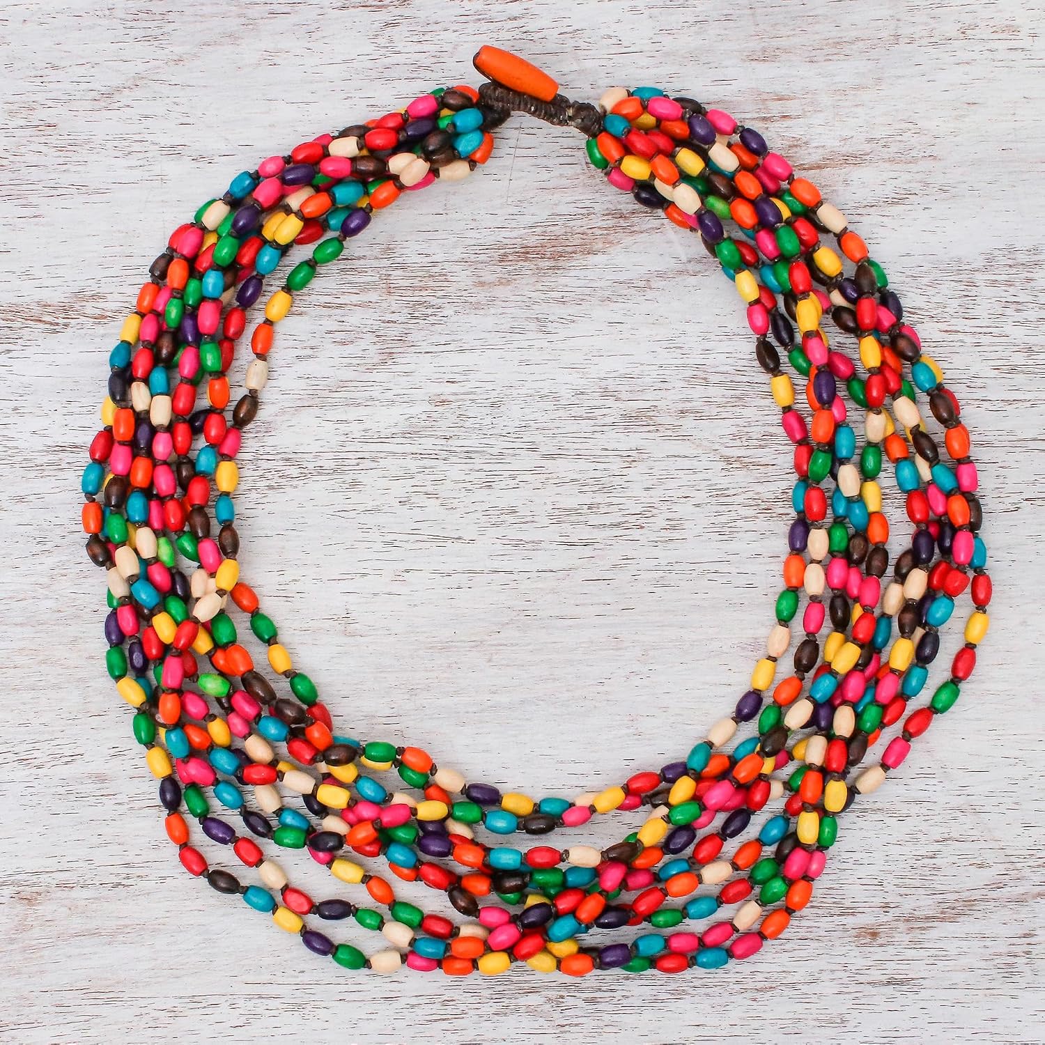 NOVICA Artisan Handcrafted Wooden Bead Necklaces | Natural Stone Malachite | Round & Multi Color Wood Beads | Wooden Mala Beads
