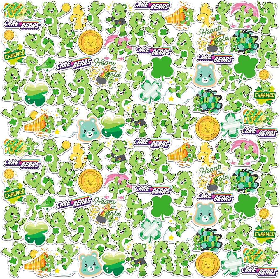 Care Bears Good Luck Bear Collection 100ct Vinyl Large Deluxe Stickers Variety Pack – Iconic Character Designs for Laptop, Water Bottle, Tablet, Scrapbooking &amp; Indoor/Outdoor Use