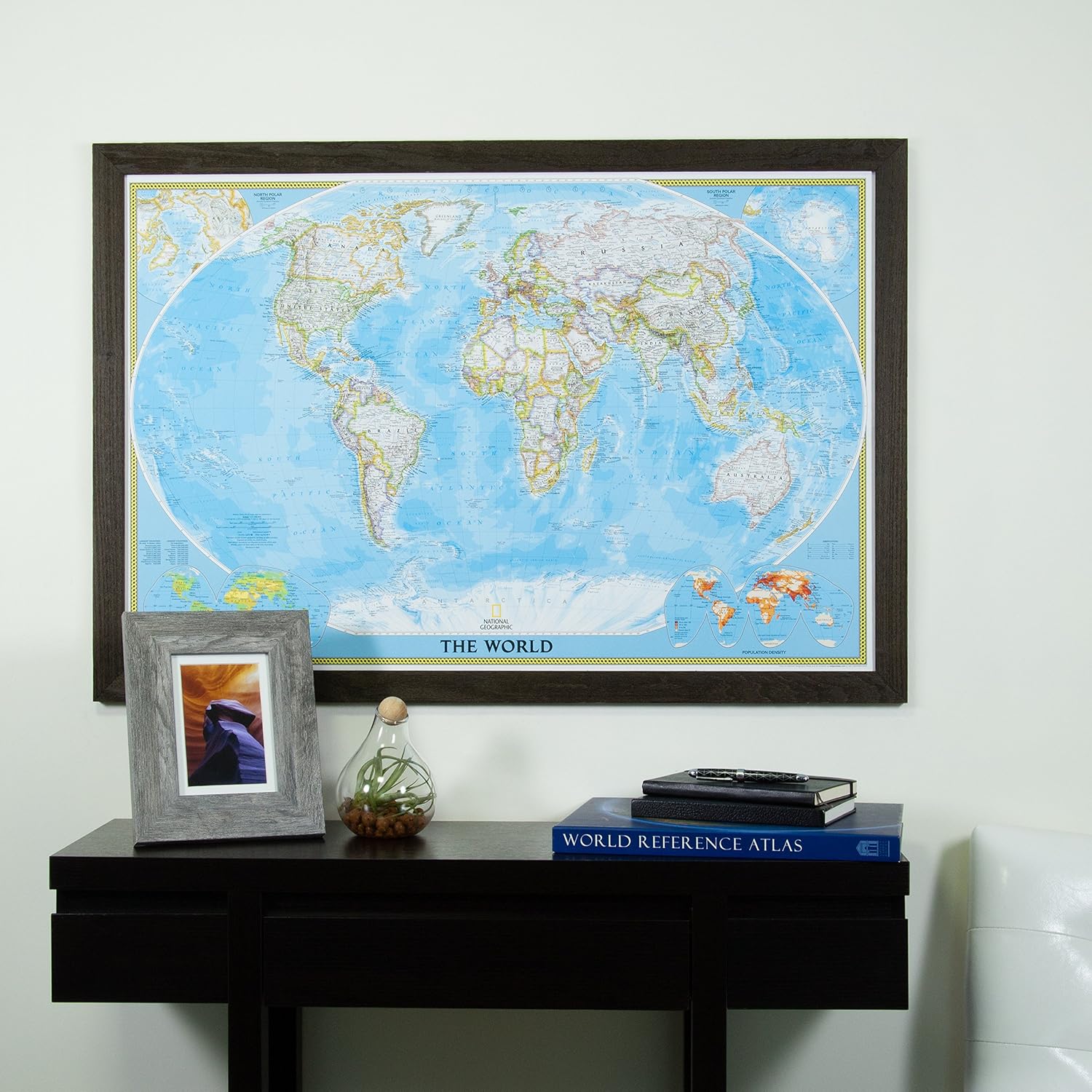Craig Frames Wayfarer, Classic World Push Pin Travel Map, Weathered Black Driftwood Frame and Pins, 24 by 36-Inch