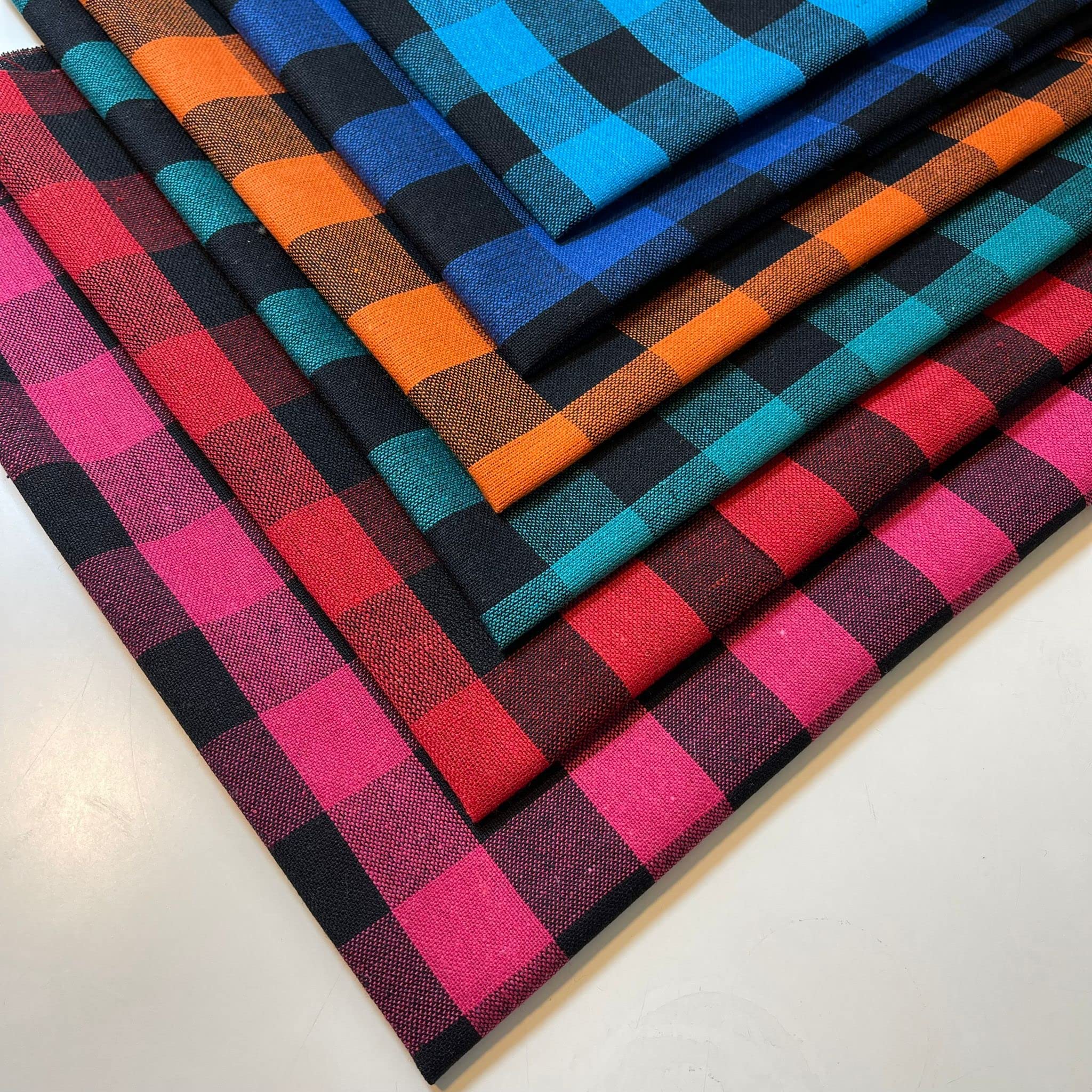 Polycotton/Cotton Fabric Bundles Fat Quarter Squares Children Crafts Sewing Material/Gingham Check/Patchwork Sewing Quilting DIY/Polka Dot Fabric Scrapbook Craft 50x50cm (Cotton Gingham 1" (6 pcs)) - Image 3