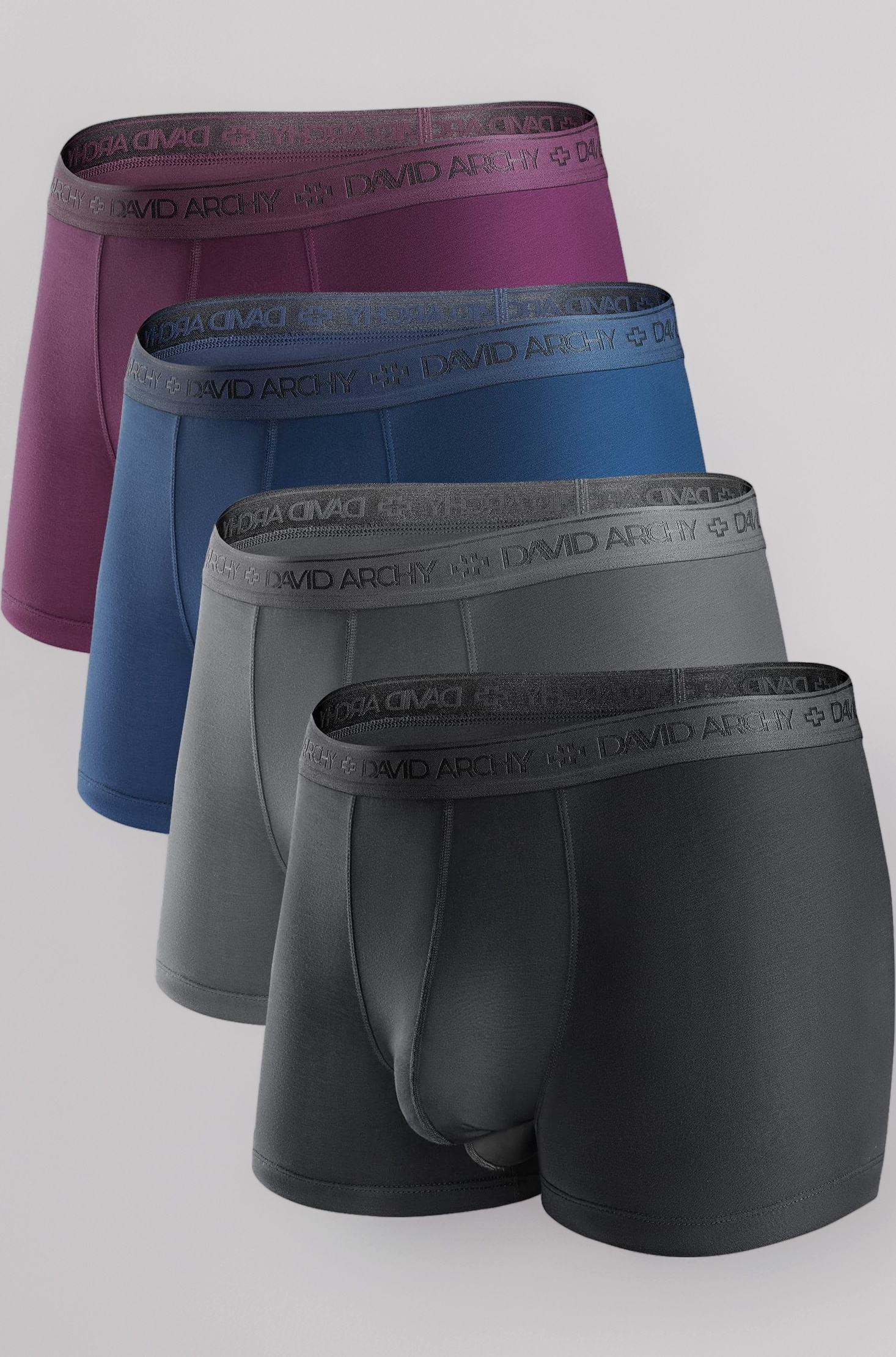 DAVID ARCHY Men's Underwear Micro Modal Dual Pouch Trunks Support Ball Pouch Bulge Enhancing Boxer Briefs for Men 3 or 4 Pack