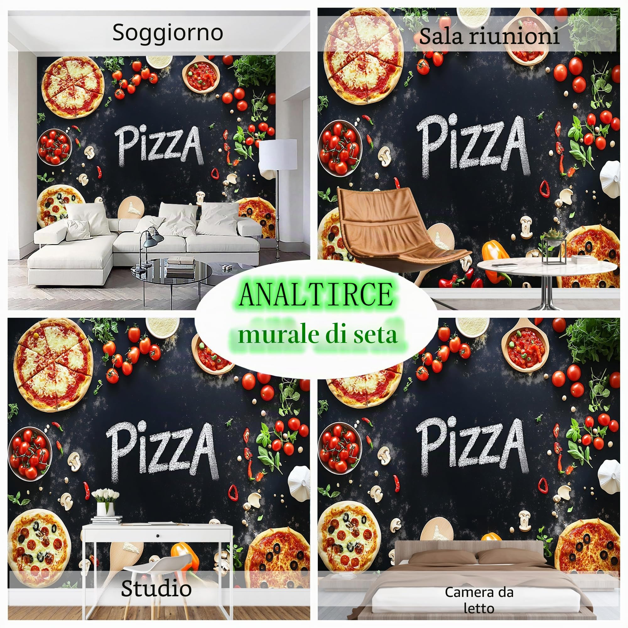 3D Carta Da Parati Fotografica Pizzeria Buon Cibo, Negozio Di Pizza Design Carta per Pareti Soggiorno Camera Da Letto Sala Fotomurali In Seta Tessuto per Camera Letto 450×315 cm