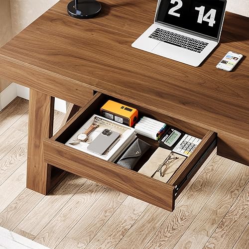 Miniatura 3 de Tribesigns Escritorio ejecutivo de escritorio de 55 pulgadas de ancho con cajón, escritorio de oficina retro marrón para computadora, mesa de