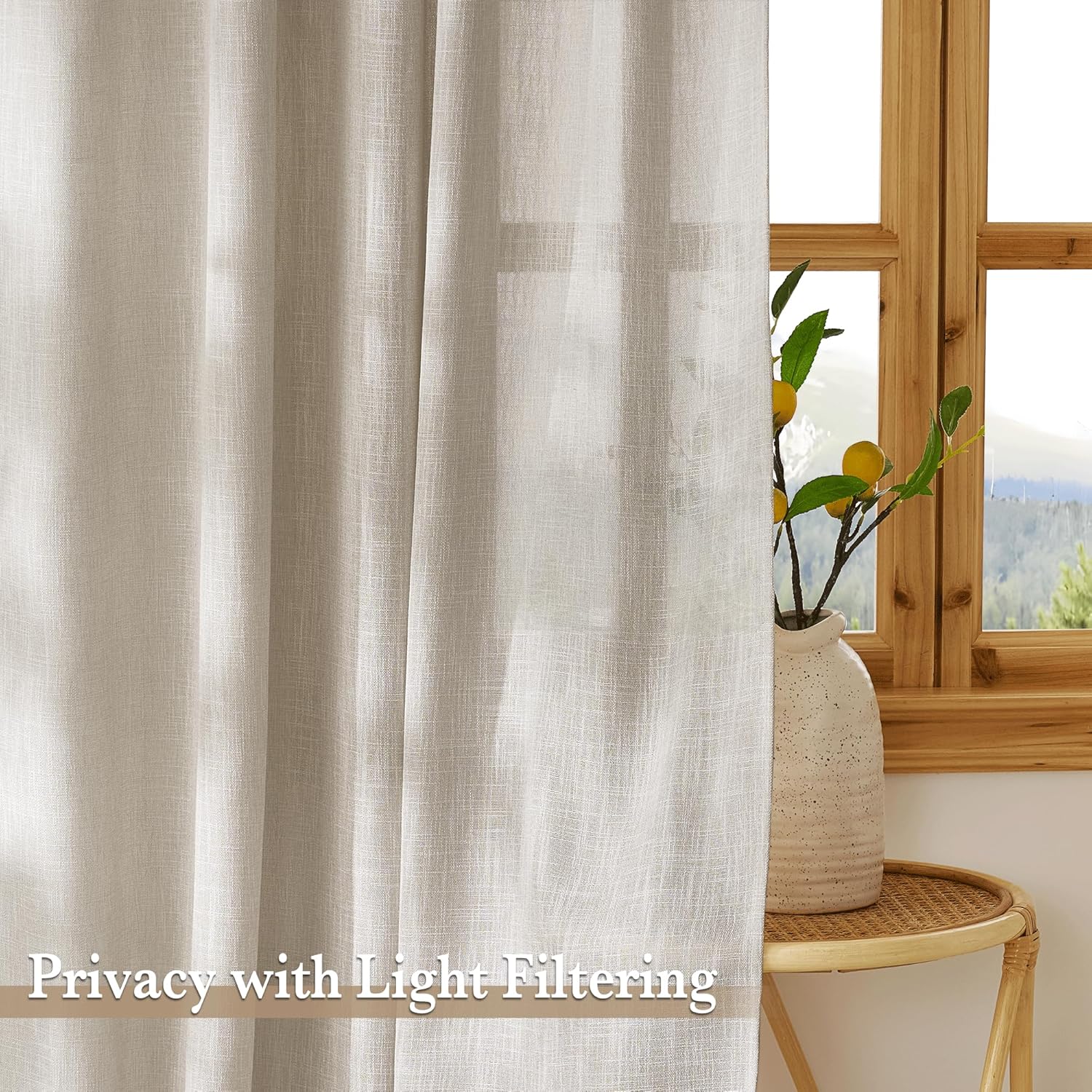 RYB HOME Linen Curtains 84 inch Length 2 Panels, Non See Through Linen-Look Elegant Drapes Privacy Protection Window Treatments for Living Room, Bedroom, Office, Nursery, Taupe, W 52" X L 84"