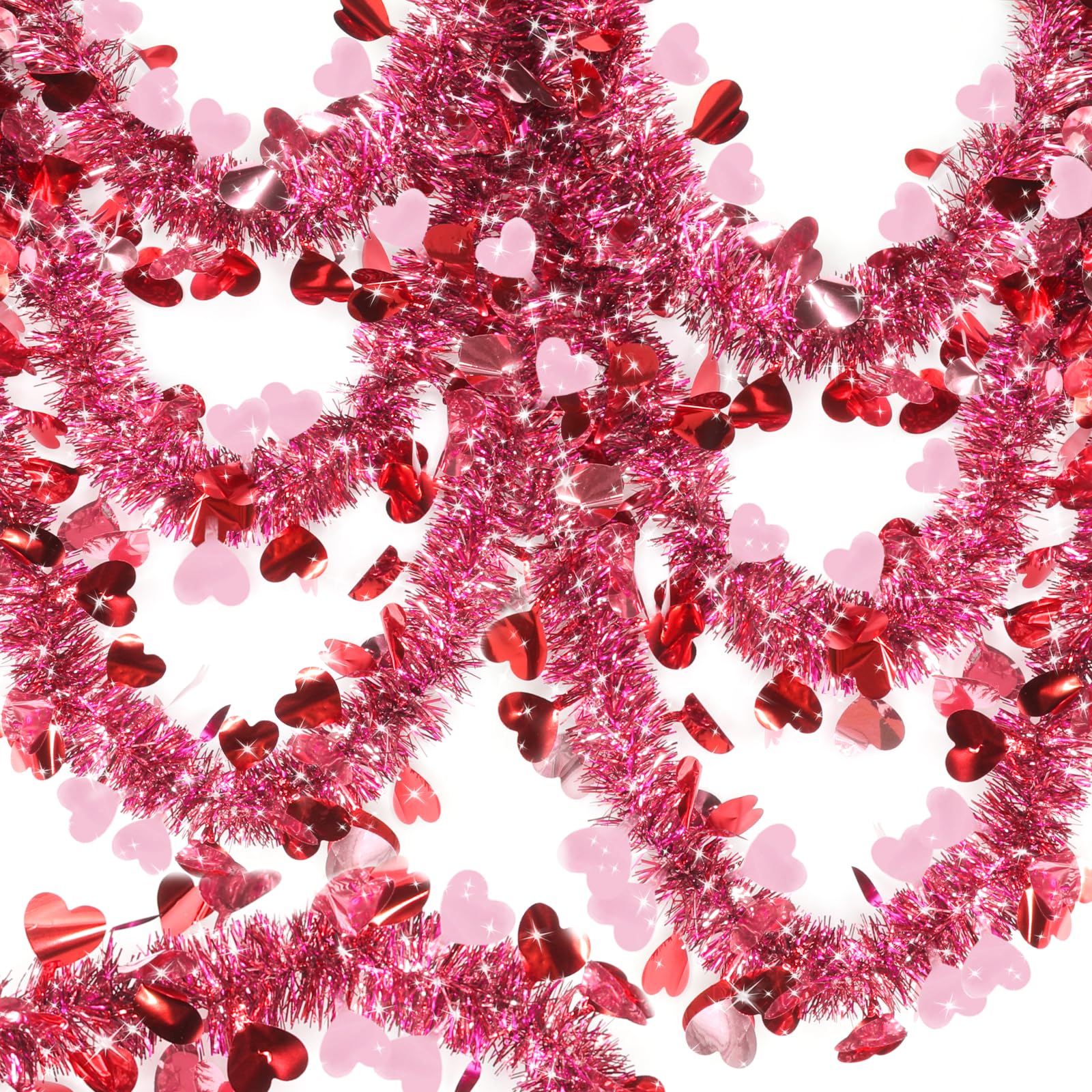 Guirnalda de oropel de San Valentín flexible con corazones 3D reflejo brillante color rojo 2 pack