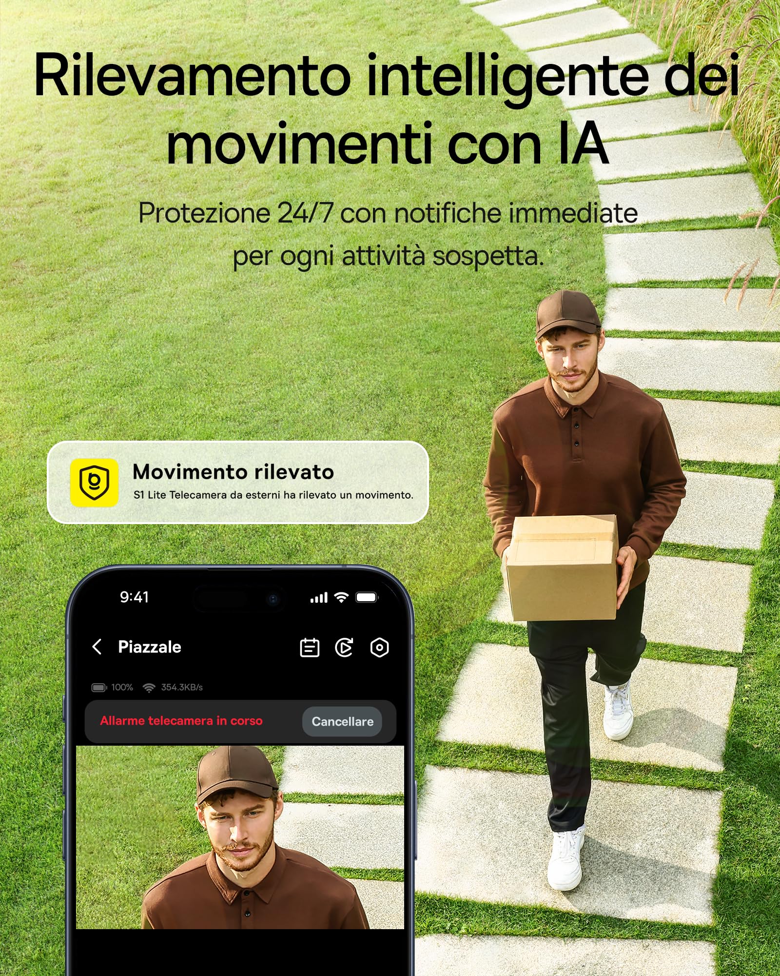 Baseus Security S1 Lite [3-Cam] Telecamera Wi-Fi Esterno senza Fili Pannello Solare, IP67 Videocamera Sorveglianza Batteria 2K 135°, Visione Colorata, Nessun Costo, Compatibile con Alexa & Google
