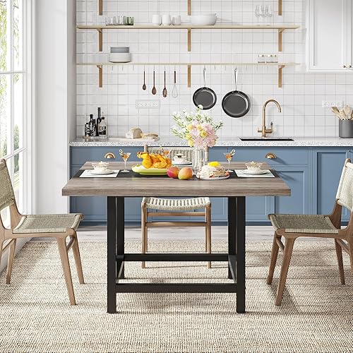 Miniatura 9 de Tribesigns Mesa de comedor cuadrada para 4 personas, casa de campo de 39.4 x 39.4 x 29.5 pulgadas, mesa de cocina de madera, mesa de comedor