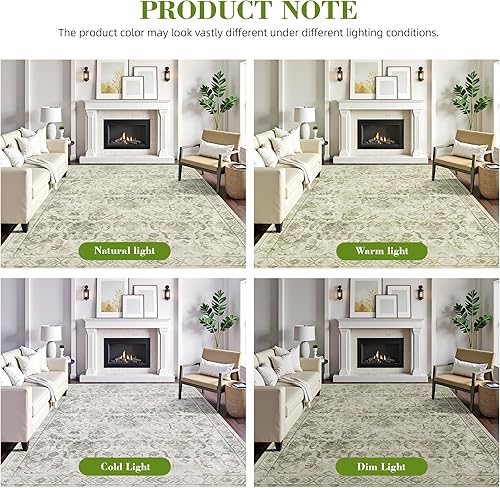 Miniatura 5 de Deerly Tapete tradicional con diseño floral desgastado oriental bohemio lavable a máquina, antideslizante, grande para habitación, oficina, sala de