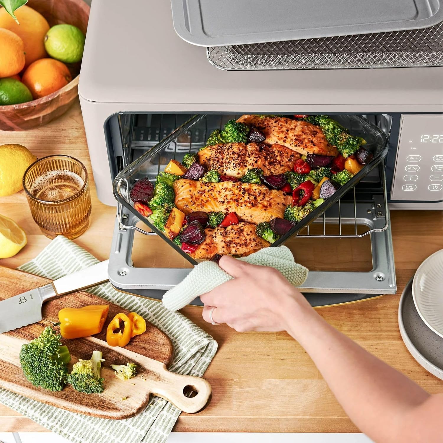 Air Fryer Toaster Oven Combo 9 Slice – Large Capacity Infrared Countertop Oven 1800W for Air Fry, Bake & Toast, Stylish Modern Kitchen Design (Porcini Taupe)