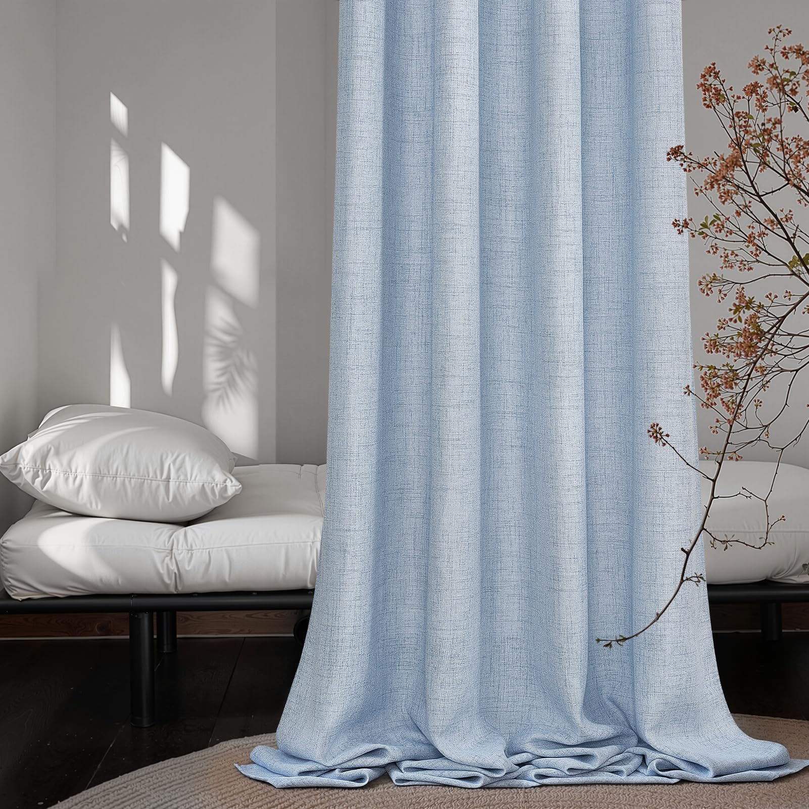 MRTREES Tenda in Voile Lino Semitrasparente Blu con Occhielli da Interno, Tende Moderne per Interni Soggiorno Moderne Camera da Letto Cameretta Bambini Salotto 2 Pezzi, 140x225 cm