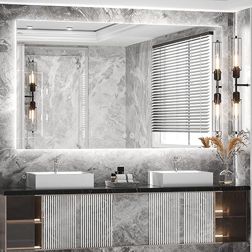 Miniatura 18 de TETOTE - Espejo retroiluminado de 84 x 32 pulgadas con luces LED para baño, antiempañante, espejo iluminado regulable (horizontal/vertical), espejo