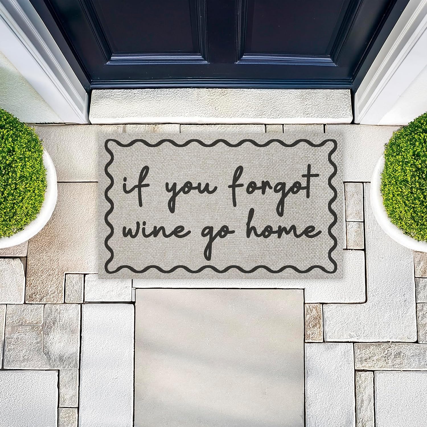 If You Forgot Wine Go Home Outdoor Door Mat, Durable Non-Slip Woven Natural Texture Mat with Recycled Rubber Backing, Weather-Resistant Funny Wine Message Design by Lil' Rue, 18"x30"
