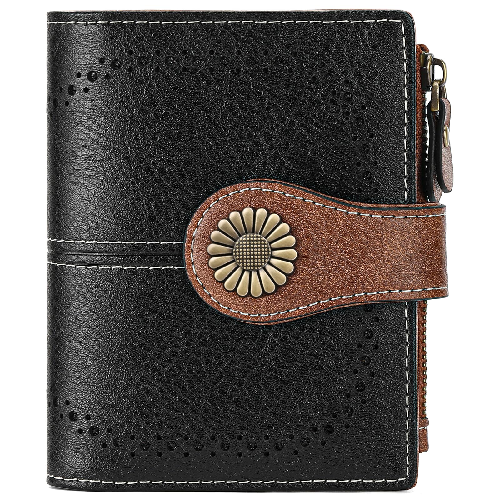 SENDEFN Small Womens Wallet Leather Bifold Card Holder RFID Blocking with Zipper Coin Pocket