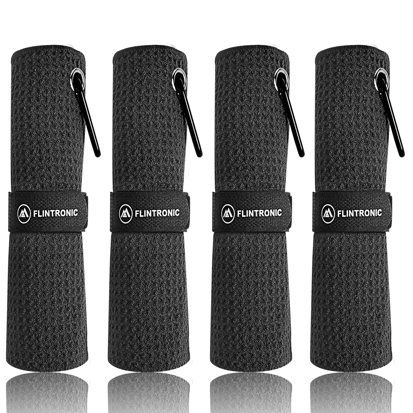 flintronic 4 PCS Golf Towel, Absorbent Microfiber Fabric, Portable Multifunction Golf Towels with Carabiner Clip for Golf Bags Fitness Sport Outdoor Yoga