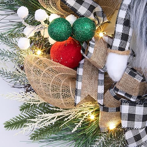 Miniatura 7 de Corona de Navidad rosa para puerta delantera con 30 luces LED, decoración de porche de Navidad de invierno, decoración de magnolia rosa iluminada,